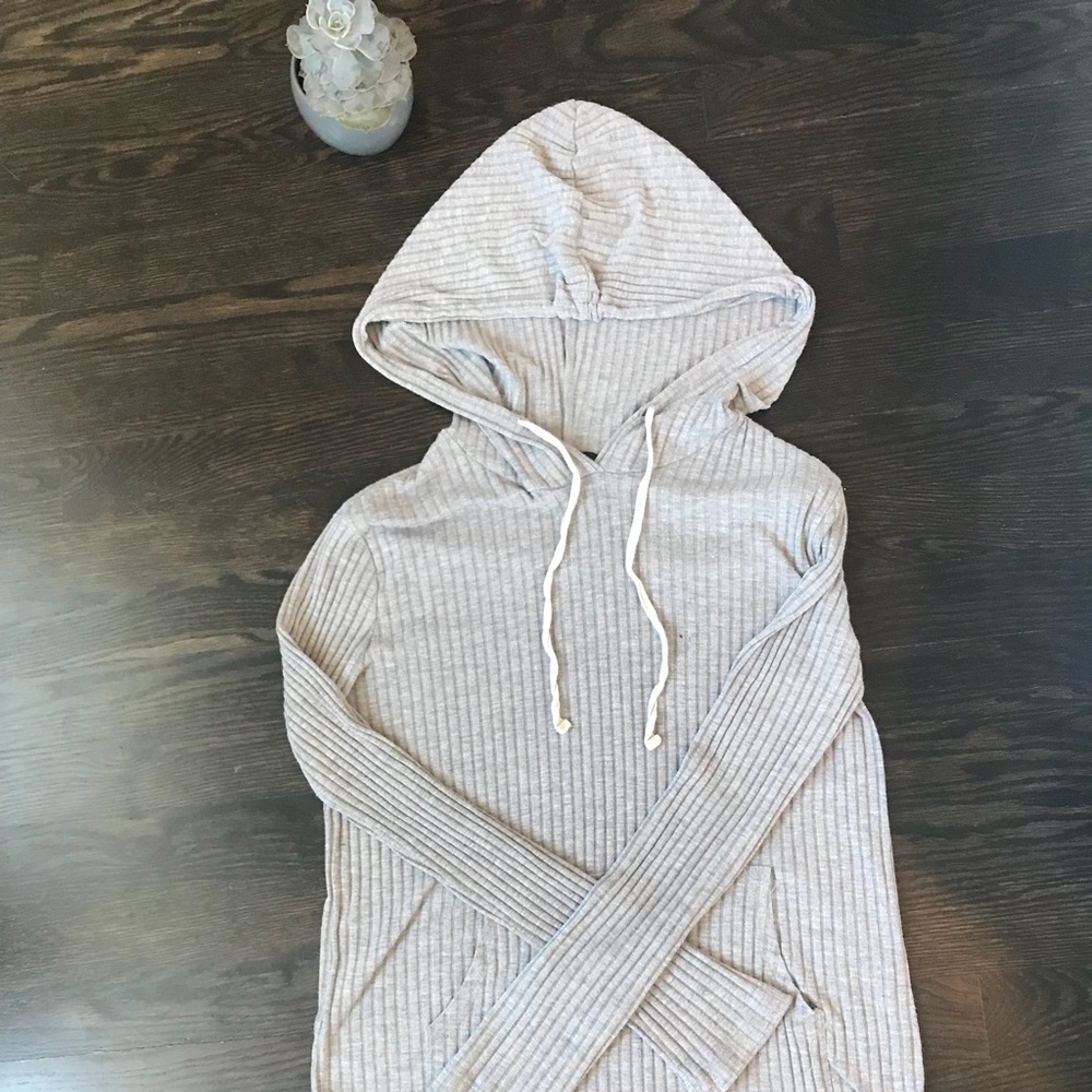 SUPER  STRIPE CUTE FALL GRAY HOODIE